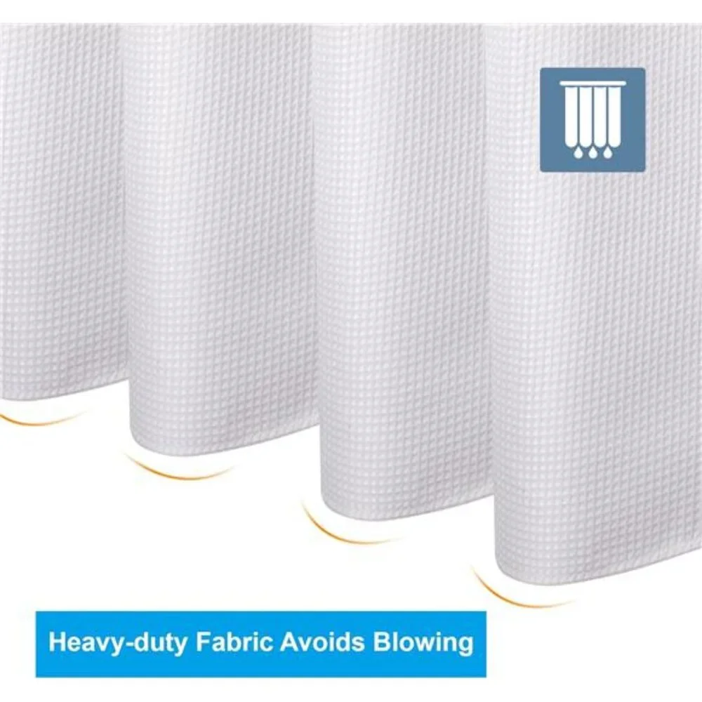 White Shower Curtain Fabric, Waffle Shower Curtains for Bathroom, Cloth Curtain